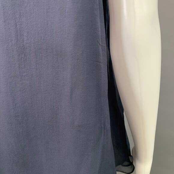 Size S Navy Black Chiffon Two Tone Monili Beading V-Neck Blouse - Picture 7 of 9